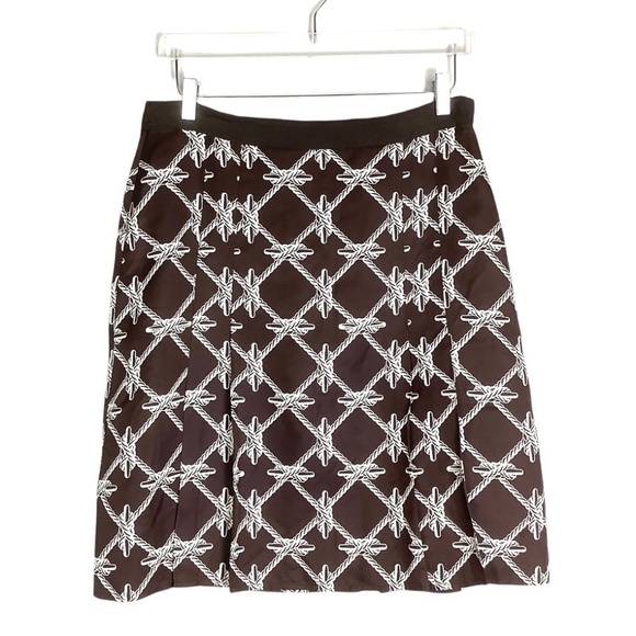 Vineyard Vines 100% Silk Chocolate Brown‎ Nautical Rope Print Skirt Sz 6 - Picture 9 of 9